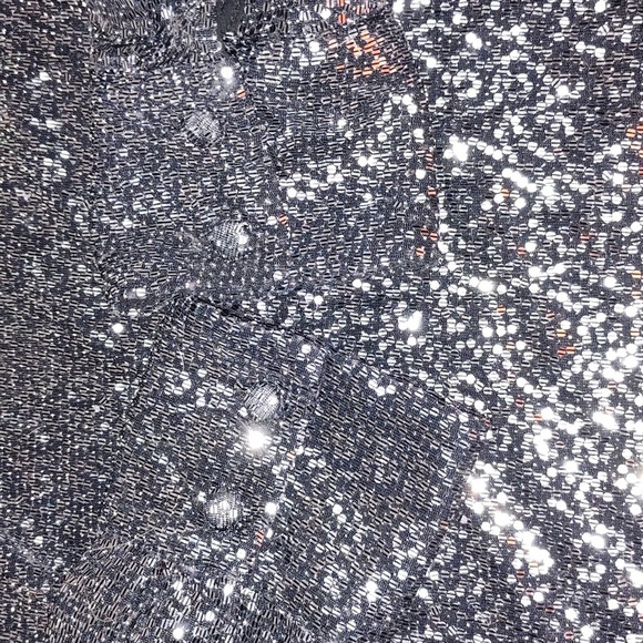 ZARA Silver Grey Sequin Metallic Long Sleeve Top With Knot size small - Picture 7 of 8